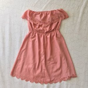 Strapless Satin dress in peach